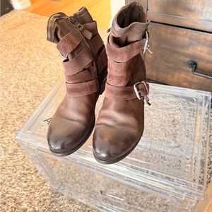 Miz Mooz Leather Moto Buckle Ankle Boots Brown Women’s 8 EU 39